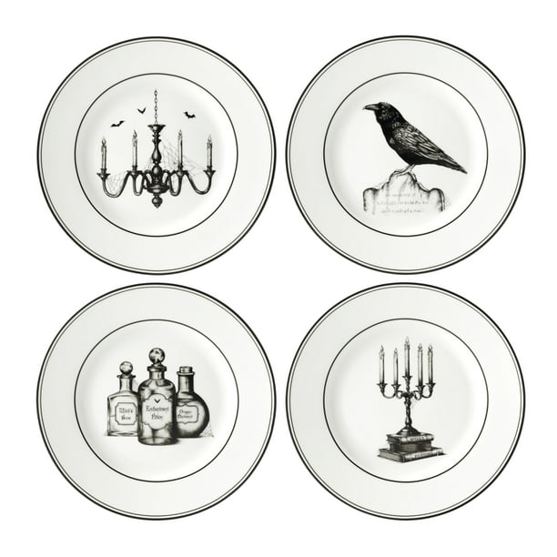 Juego de vajilla Lenox Vintage para Halloween, plato de postre de 4 piezas