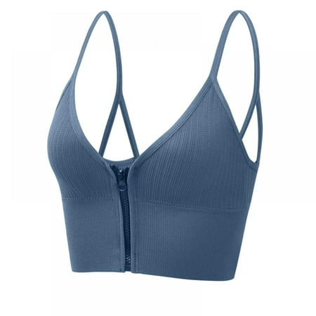 

LAST CLANCE SALE! Zip Front Sports Padded Bra Adjustable Straps High Support Medium Impact Zipper Front Hook Running Bra Blue 38/85BCD 40/90ABC