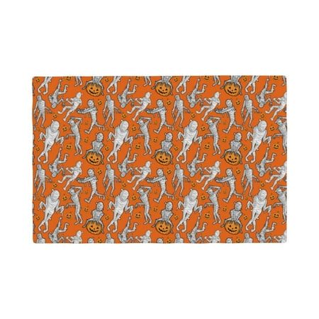 

Table Placemats Set of 4 - Halloween mummy 12x18 In Faux Linen Double Heat Resistant Place Mats Cloth Indoor/Outdoor Placemats Washable Table Mats for Dining Kitchen Party