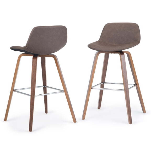 Simpli Home Randolph Mid Century Modern 28 inch Bentwood Counter/ Bar Height Stool (Set of 2) in Distressed Chocolate Brown Vegan Faux Leather