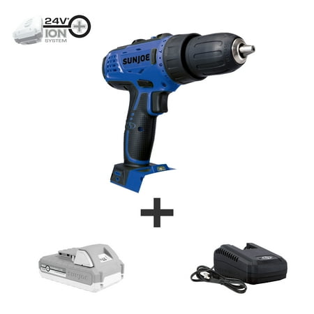 Sun Joe 24V-DD-LTE-SJB Lithium iON Cordless Drill Driver 24-Volt 2-Amp (Blue)