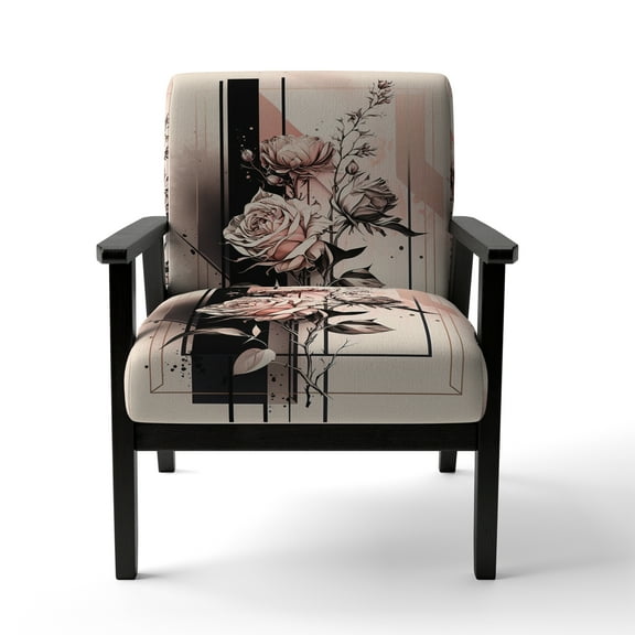 Designart "Hyperrealistic Minimalistic Abstract Roses II" Beige Floral Roses Upholstered Accent Chair - Modern Arm Chair For Bedroom