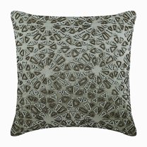 Decorative Throw Pillow Cover Accent Pillow Couch Sofa Bed 14x14 Silver Silk Pillow Cover Silver & Grey Beaded Embroidered, Silver Pillow Covers 14x14 inches - Cool Chrome