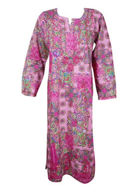 Womens Embroidered Cotton Tunic Dress, Pink Handmade Tunic L