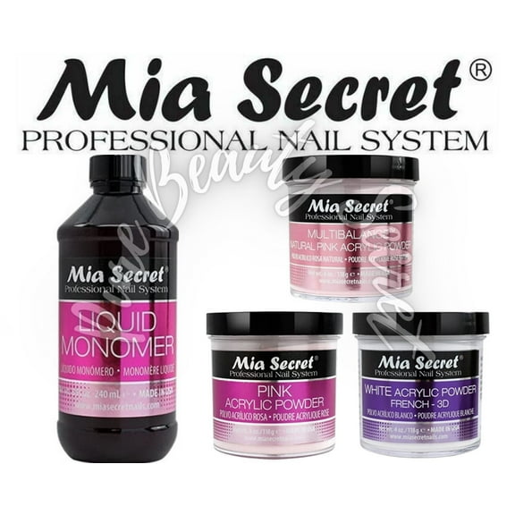 Mia Secret Liquid Monomer 8 oz   Powder 4 oz x 3 (WHITE   PINK   NATURAL PINK)
