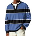 thumbnail image 2 of Nokdvo Men Waffle Shirt Long Sleeve Fashion Striped 1/4 Button Up Henley Casual Pullover Top Fall Winter Quilted Knit Solid Color Loose Sweaters,Blue 3XL, 2 of 6
