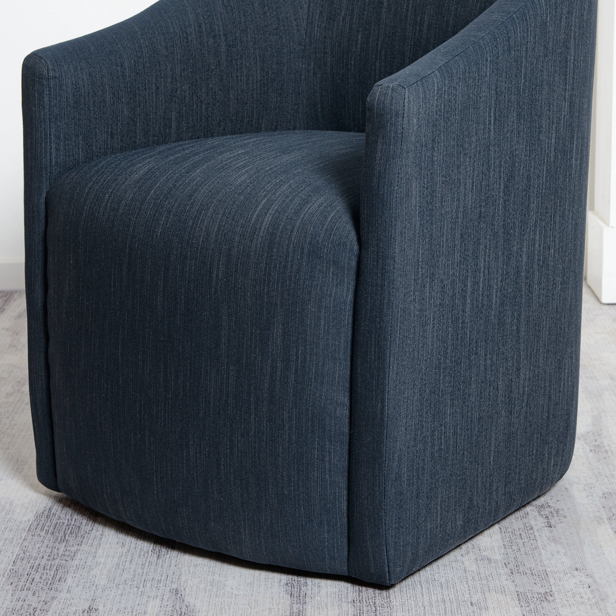 KINWELL 25" Wide Upholstered Dining Chairs with Casters Set of 2, No Assembly Modern Performance Fabric Barrel Back Rolling Dining Armchair for Kitchen Dining Room (Indigo)