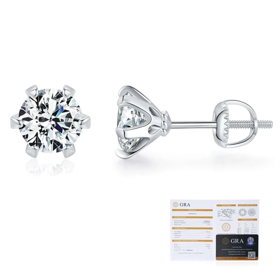 VIRELLA 0.5ct Moissanite Screw-Back Stud Earrings, 6-Prong, D Color VVS1, 18K White Gold Plated S925 Sterling Silver – Luxury & Durable Jewelry for All Occasions
