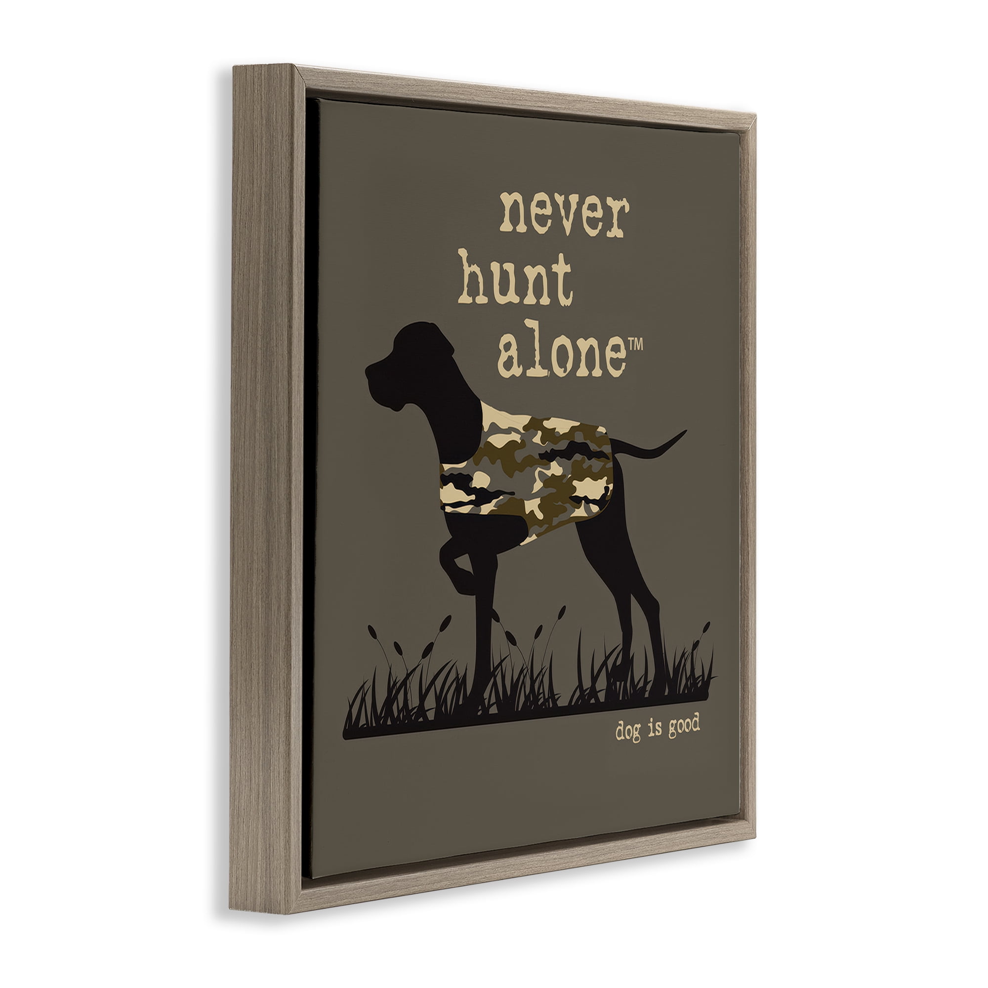 Stupell Industries Never Hunt Alone Dog Animals Painting Brown Floater Framed Canvas Art Print Wall Art, 18 x 18