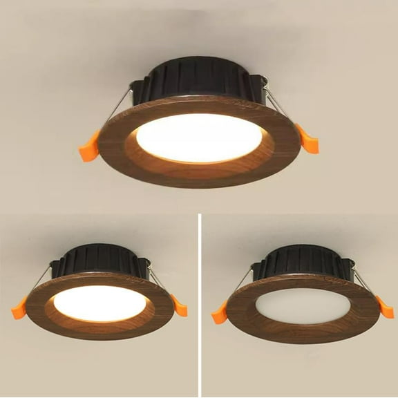KAYYELAMP 3-Pack 5W Recessed Spotlights Warm White Lighting Vintage Design Wood Ceiling LED Spot Lamp Downlight for Hallways Loft Entrance Home