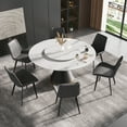thumbnail image 2 of Magic Home 53.15” White Sintered Stone Round Dining Table with 23.62” White Slate Round Turntable for 6 People with Black Solid Stainless Steel Base, 2 of 7