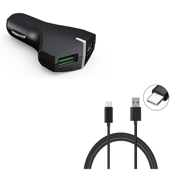 Car Charger + 10ft USB Cable for Motorola One 5G Ace Phone - 36W Fast 2-Port USB Power Adapter and Type-C Charger Cord Power Wire Combo for Motorola One 5G Ace (2021)