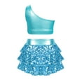 thumbnail image 2 of LiiYii Kids Girls Sequins 2 Piece Dance Outfit Crop Top with Skirt Samba Rumba Jazz Latin Ballroom Sky Blue 12, 2 of 5