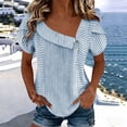 thumbnail image 3 of Otvok Womens Petal Sleeve Tops Summer Trendy T-Shirt Stripe Casual Loose Square Neck Button Blouse Tees, 3 of 6