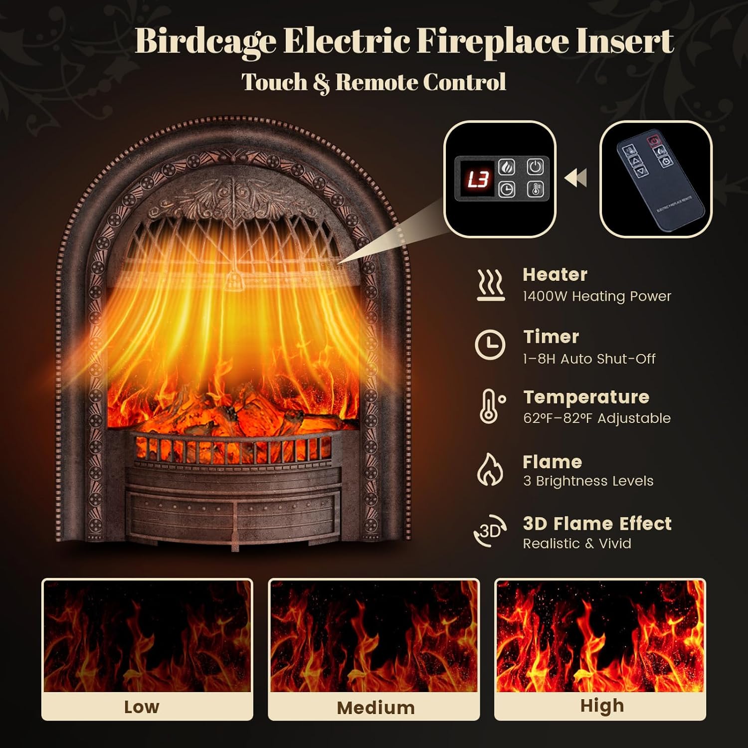 BOSHIRO 50” Electric Fireplace with Mantel, Solid Wood TV Stand with Fireplace for Living Room, Bedroom & Entryway