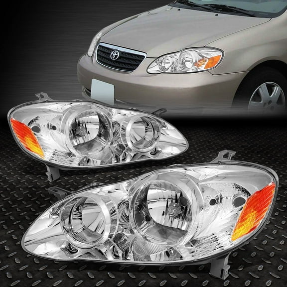 NUVISION for 03-08 Toyota Corolla Chrome Housing Amber Corner Headlight Replacement Lamps