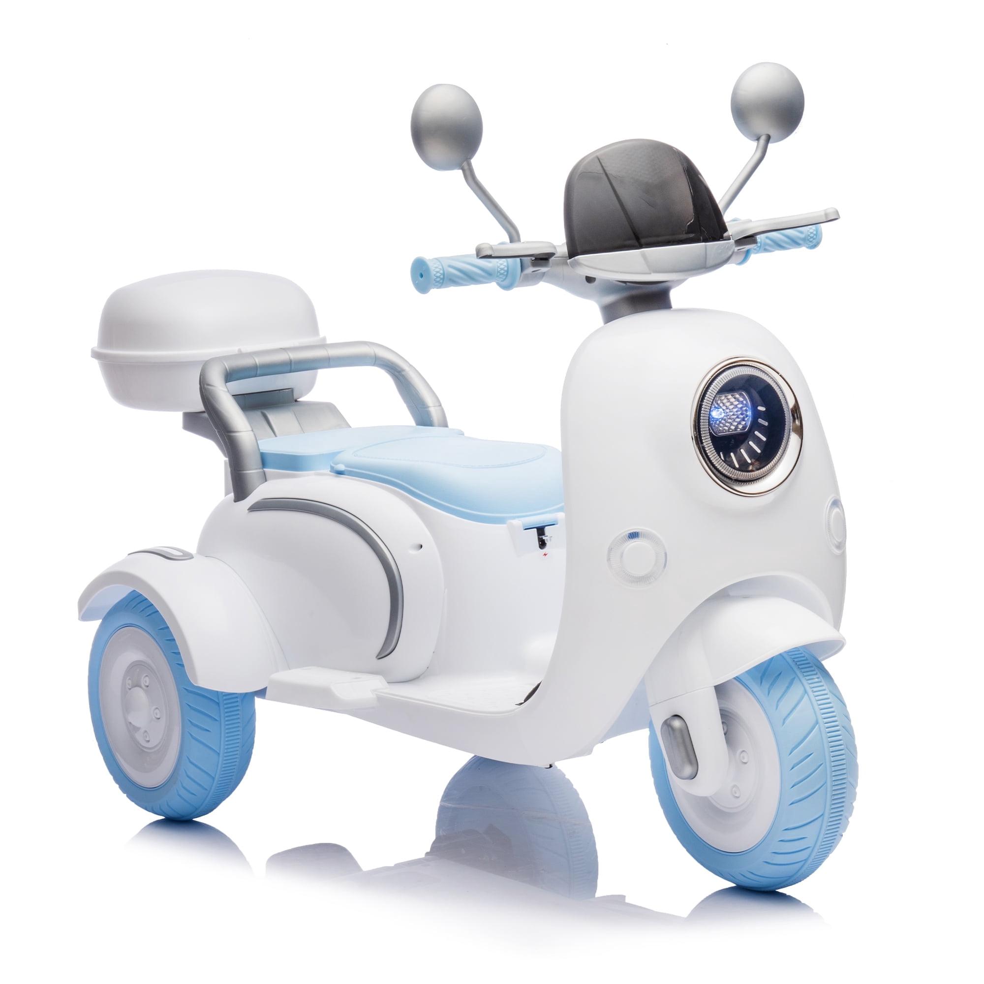 Cirui 2 Seater 12V Kids Motorcycle,3 Wheel Ride Dual Motorcycle,Toy 12V Electric Motorcycle with Front LED Light/USB/Storage Box,Blue