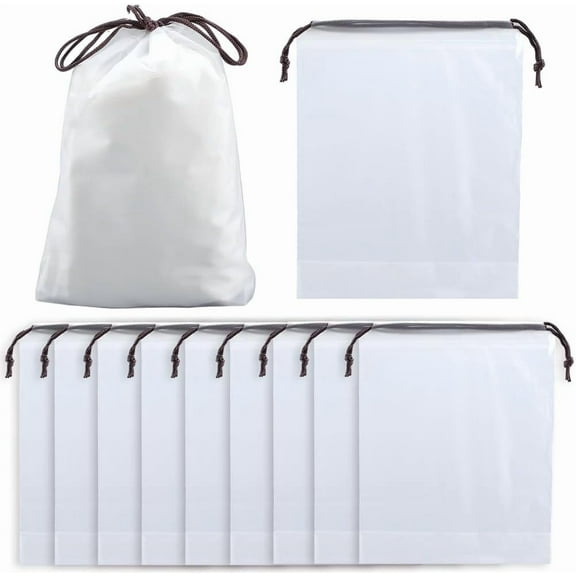 10Pcs 7.9 x 6.3 inch Transparent Shoe Bags Clear Plastic Shoe Bag Portable Waterproof PE Frosted Drawstring Pouch with Rope Cosmetic Toiletry Storage Organizers for Packing Travel Men Women