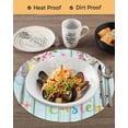 thumbnail image 3 of 15 Inch Round Placemats Set of 4, Happy Easter Non Slip Heat Insulation PP Table Mats, Spring Colorful Eggs Butterfly Teal Wood Grain Washable Place Mats for Kitchen Dining Party Table Decor, 3 of 7