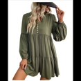 thumbnail image 3 of Vestidos Cortos de Larga para Mujer, Cuello en V, Informales, Holgados, con Vuelo, con , Estilo Bohemio para Vacaciones, para Otoño Verde M, 3 of 10