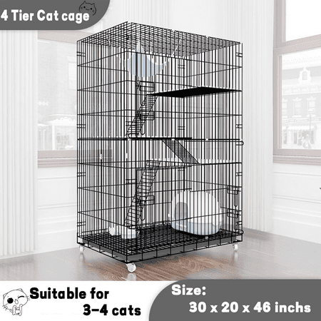 BESTSLE 4 Tier Cat Cage Pets Playpen Cat Kennel with 3 Doors  Casters  Tray  Hammock  Pumpkin Nest. Perfect for 1-5