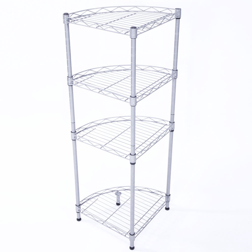 XM-243S Fan-shaped Carbon Steel Metal Assembly 4-Tier Storage Rack Silver Gray