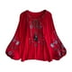 thumbnail image 3 of Blusa bordada para mujer, Tops informales con cuello en V, Tops bohemios elegantes bordados florales Rojo, 3 of 10