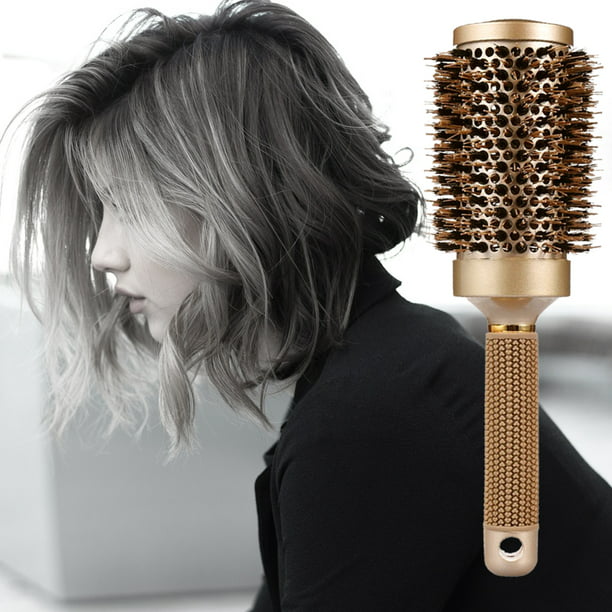 Round Brush for Blow Drying with 3Pcs Hair Clips, Natural Boar Bristle,  Nano Thermal Ceramic & Ionic Hair Round Barrel Brush for Blowout, Curling &  Straightening, Women, Man Gold hair brush 