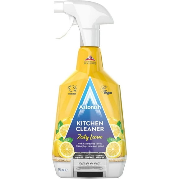 Astonish Zesty Lemon Scented Kitchen Cleaner - All Purpose Cleaning Solution Removes Grease, Grime, & Surface Stains - Cruelty Free Kitchen Grease And Multi Surface Cleaner - 750ml Spray Bottle