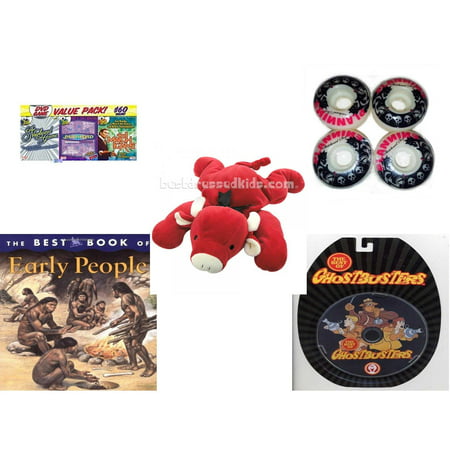Children's Gift Bundle [5 Piece] -  3 Pack of DVD Classic  Shows - Skateboard Wheels White Skull Graphics 52mm Set of 4 - Ty Pillow Pal Red The Bull 15