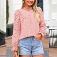 thumbnail image 4 of Towmus Women's Dressy Casual Blouse Tops Fall Spring Puff Long Sleeve Button V Neck Hollow Out Lace Embroidered Shirts, 4 of 7