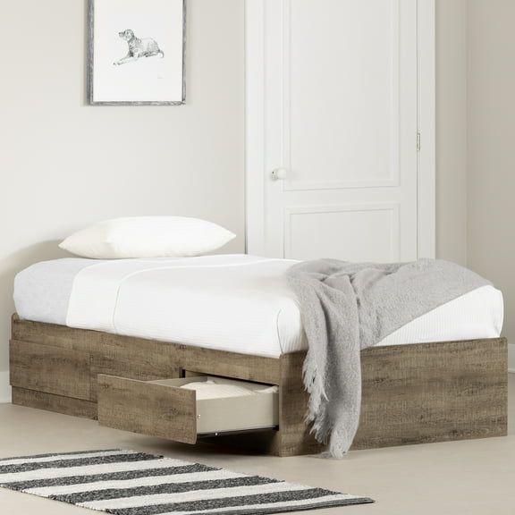 South Shore Munich Twin Mates Bed with 3 Drawers, in Weathered Oak