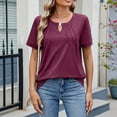 thumbnail image 6 of Women's Short Sleeve Blouses Dressy Casual Crew Neck Chiffon Shirt Fashion Summer Loose Pleated Tunic Tops (Wine L), 6 of 6