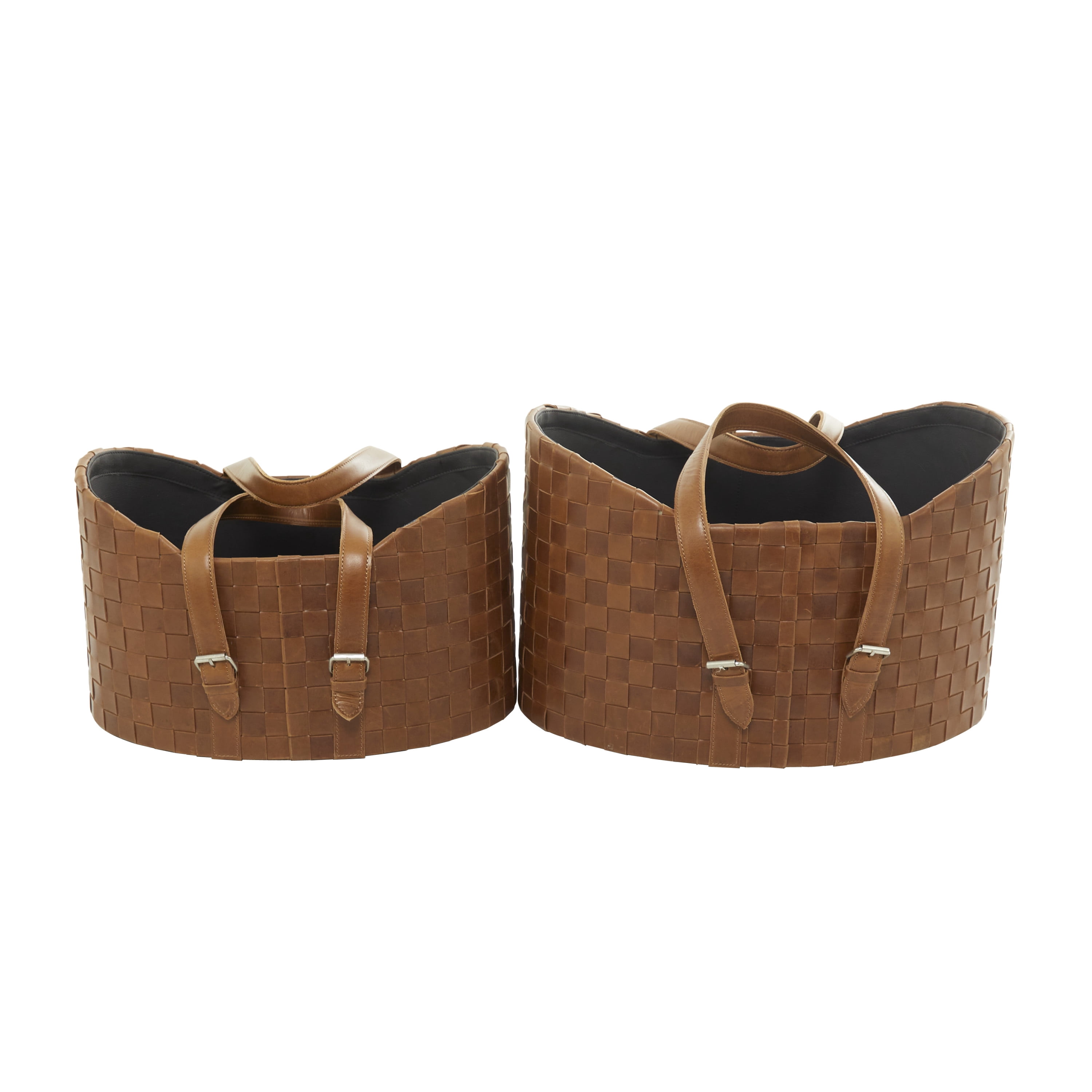 DecMode 16"W, 14"H Leather Modern Storage Basket, Brown, 2-Piece