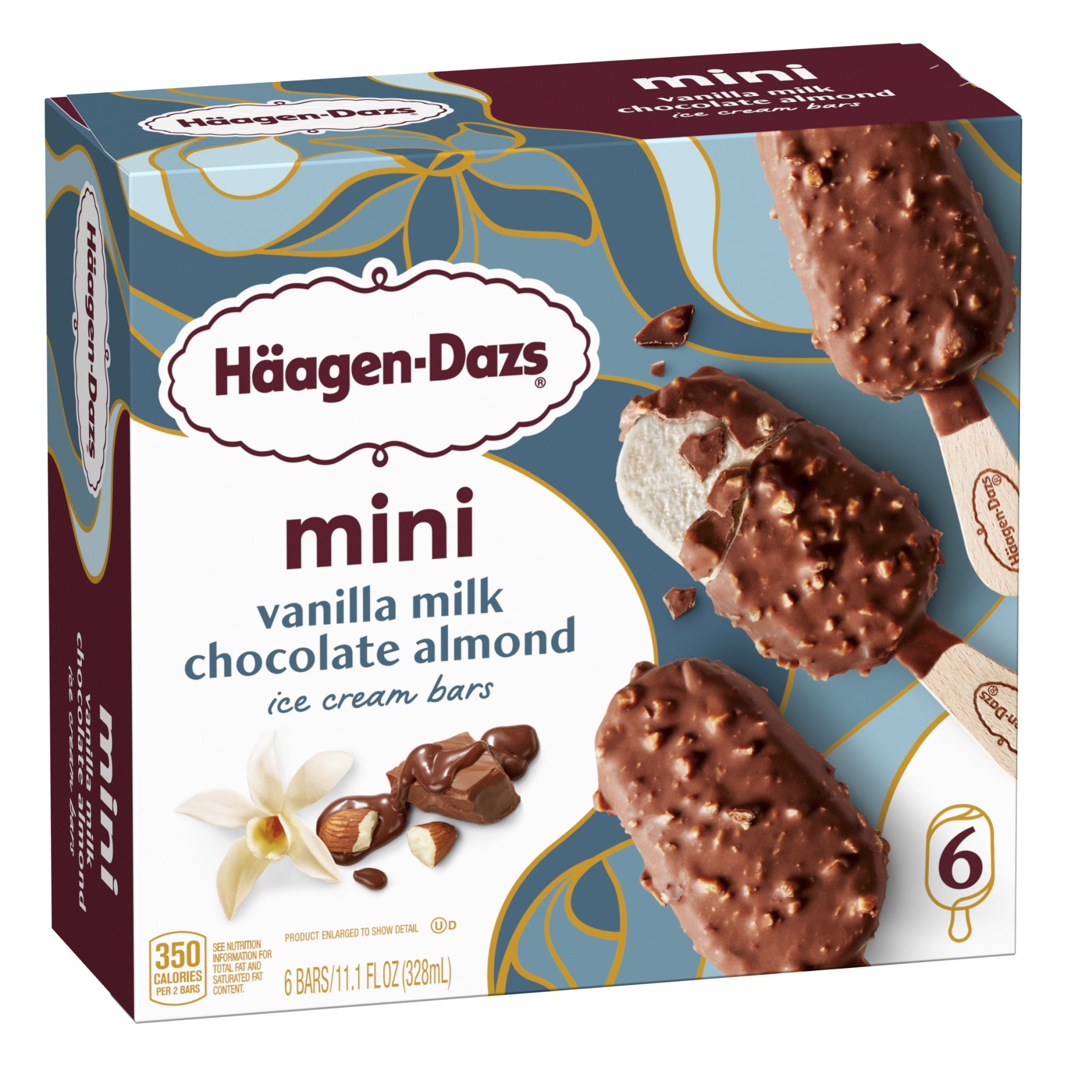 Haagen Dazs Vanilla Milk Chocolate Almond Ice Cream Mini Snack Bars, 6 Ct