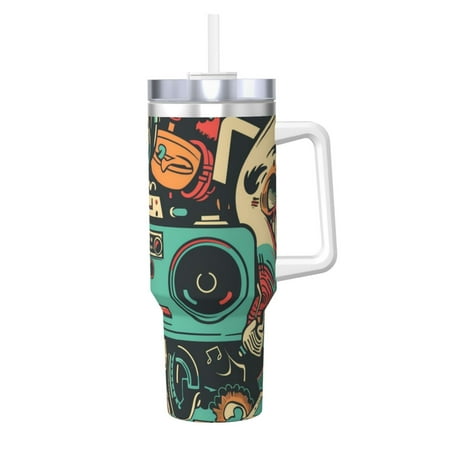 

Matuu Retro Pop Art Collage for 40OZ Ice Cup with Handle Durable Thermal Cups Keep Drinks Cold and Hot Insulated Car Mug with Lid