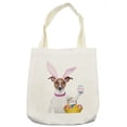 thumbnail image 1 of Easter Tote Bag, Dog Dressed up as Easter Bunny Holding a Basket of Eggs Funny Animal Illustration, Cloth Linen Reusable Bag for Shopping Books Beach and More, 16.5" X 14", Cream, by Ambesonne, 1 of 2