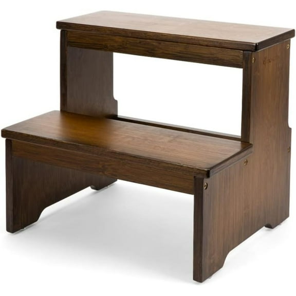 Bamboo Two Step Stool for Adults and Kids, Bed Stepstool with Anti-Slip Bottom, Heavy Duty for Kitchen, Bathroom, Bedside Step Stool, Wooden Step Stairs 350 lbs Capacity