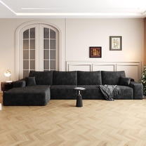 Tappio Cloud Modular Sectional Couch with Movable Ottomans, Fluffy Boneless Sofa Couch for Living Room, 4-Seat, L Shaped, Black