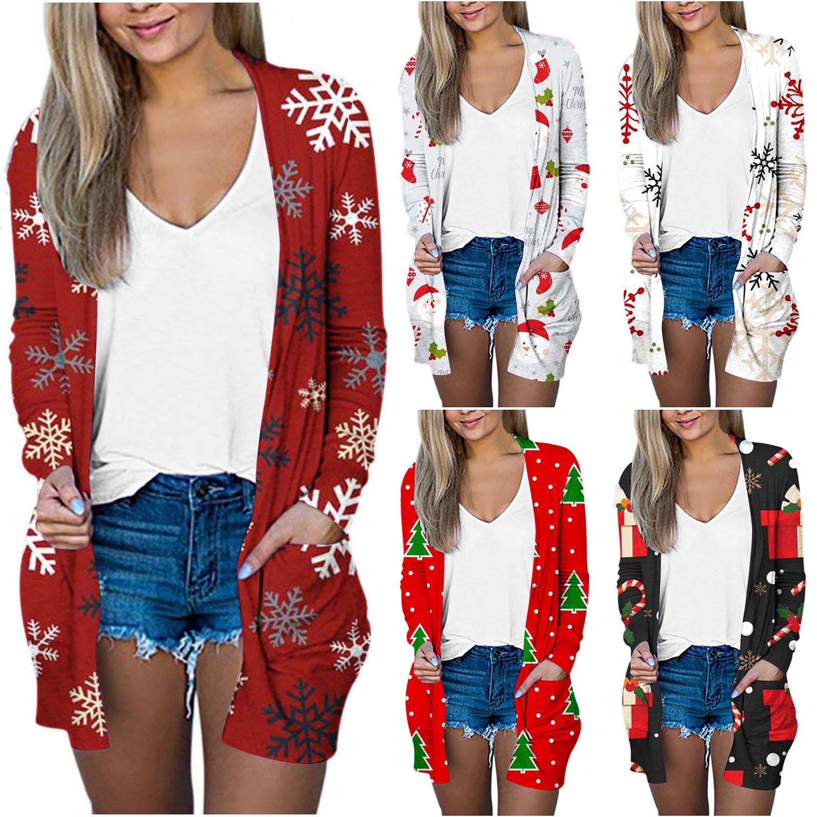 SKSloeg Womens Ugly Christmas Cardigan Oversized 2024 Fall Open Front  Kimono Funny Xmas Reindeer Print Lightweight Cardigan Long Sleeve Cozy  Casual Sweaters Pink S 