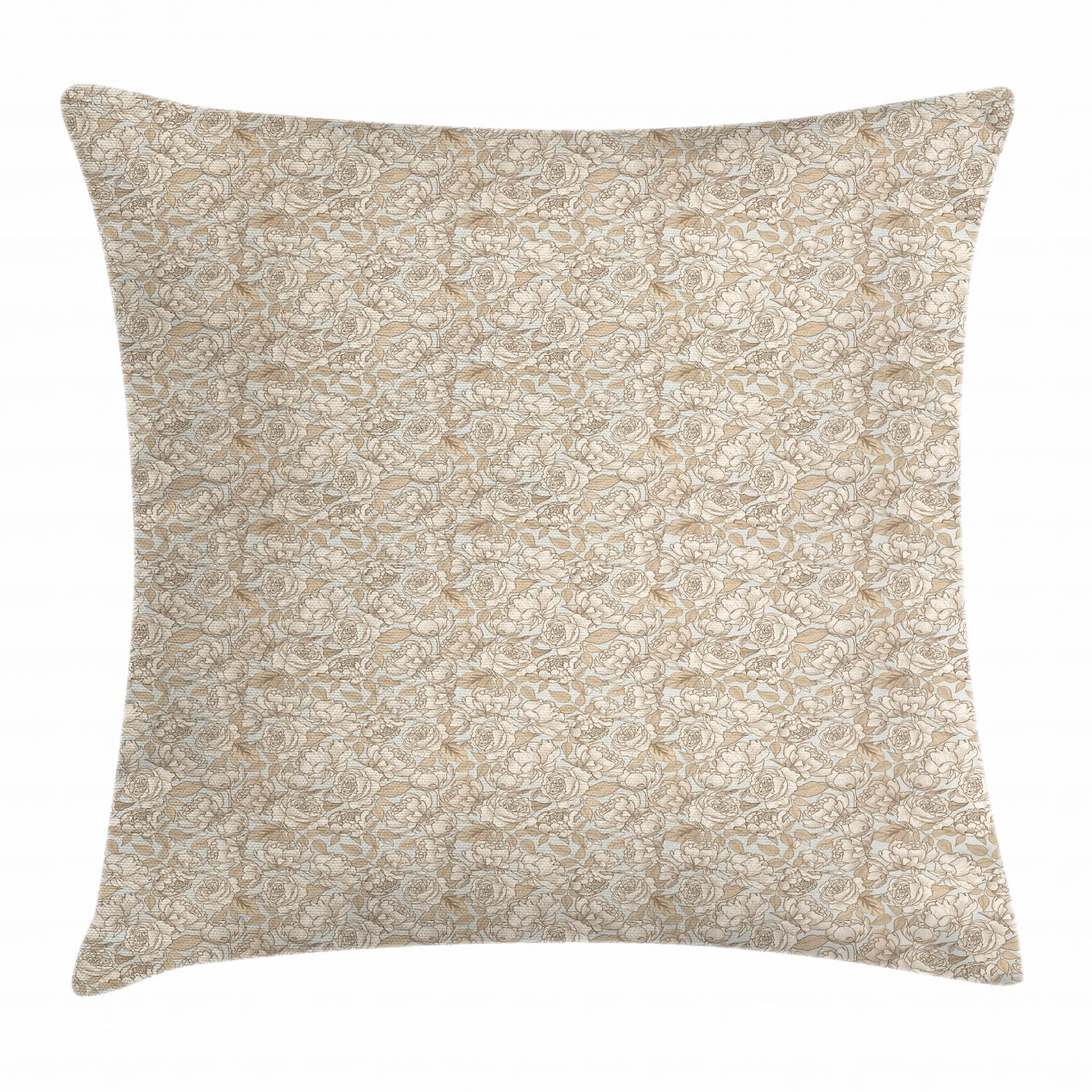 Beige Throw Pillow Cushion Cover, Floral Ornamental Pattern with