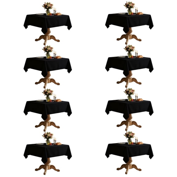 Black 54 x 54 Inch Square Polyester Tablecloth 8 Pack for Dining and Events