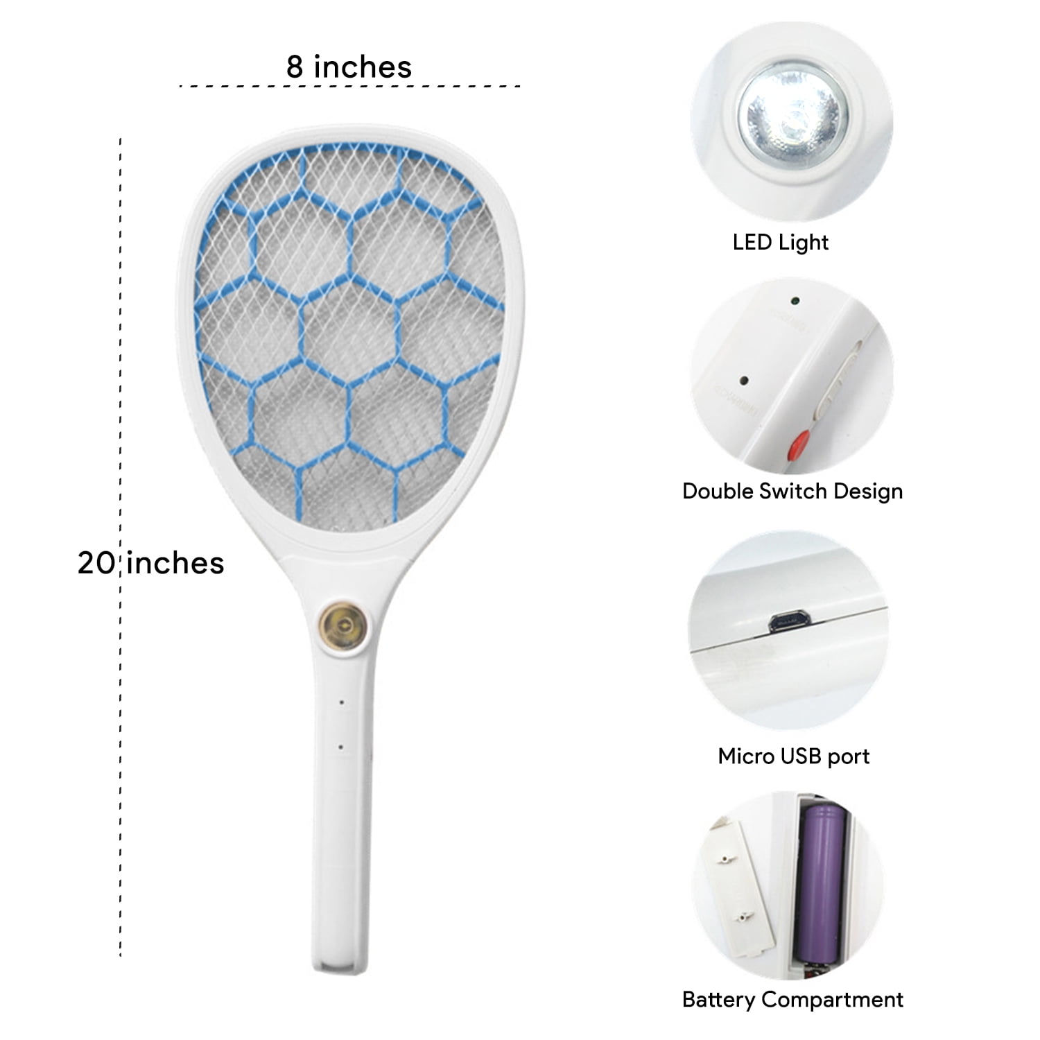 HOM Portable Bug Zapper - USB Rechargeable and Battery Powered Mosquito Killer, Insect Trap and Fly Swatter