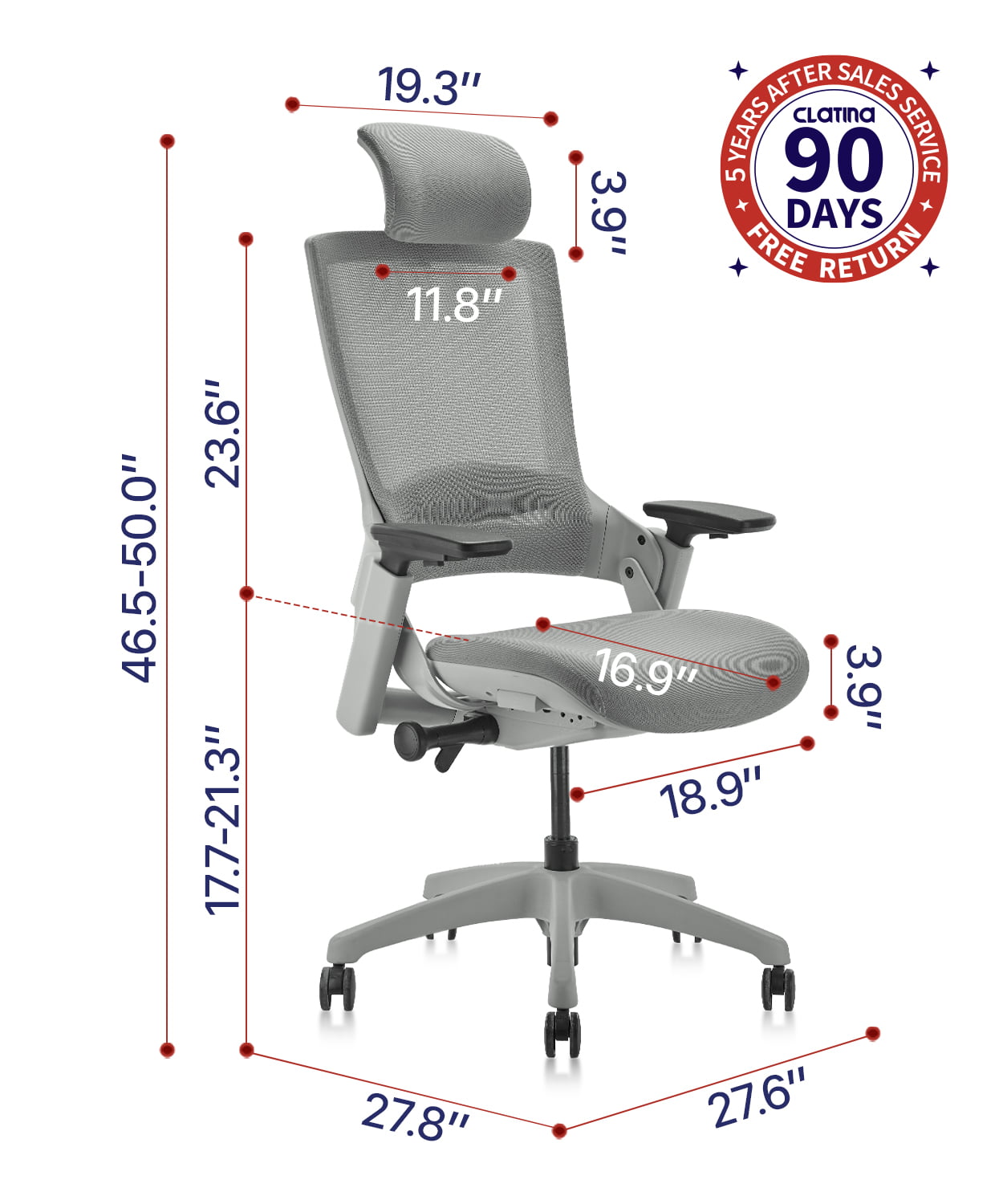 CLATINA Mesh Swivel Home Office Executive Chair with Adjustable Height Head Rest 