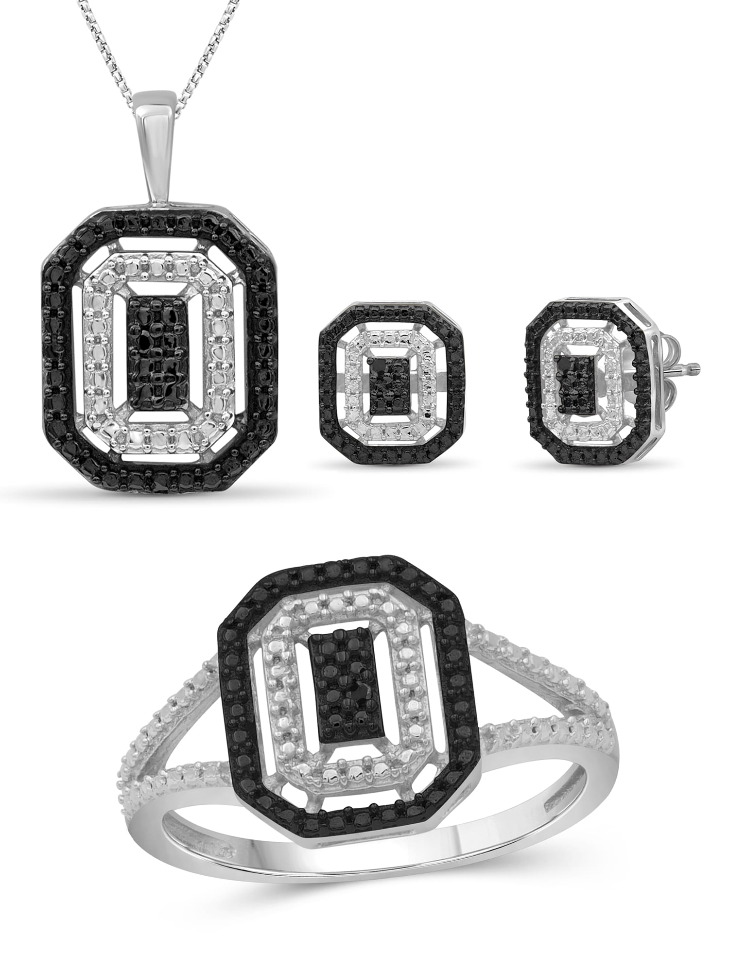 Black Diamond Accent Sterling Silver 3Piece Jewelry Set
