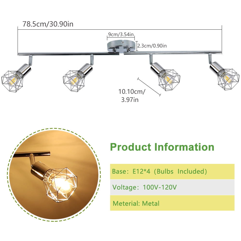 Depuley 4 Light Cage Track Ceiling Light Flush Mount Ceiling Spotlight Wall Mount Lamp Adjustable Head Directional Light Fixture for Living Room Kitchen Dining, E12 Bulbs Included