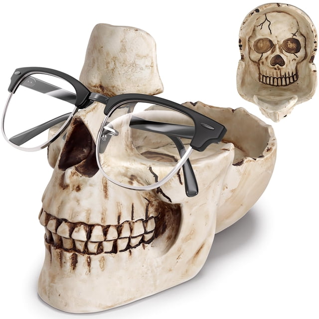 Soporte para gafas Calavera READAEER de resina blanca