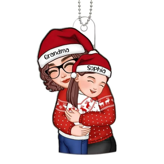 Christmas Cute Grandma Hugging Kid Gift for Granddaughter Grandson Personalized Acrylic Ornament 2025, Christmas Tree Hanging, Xmas Gift
