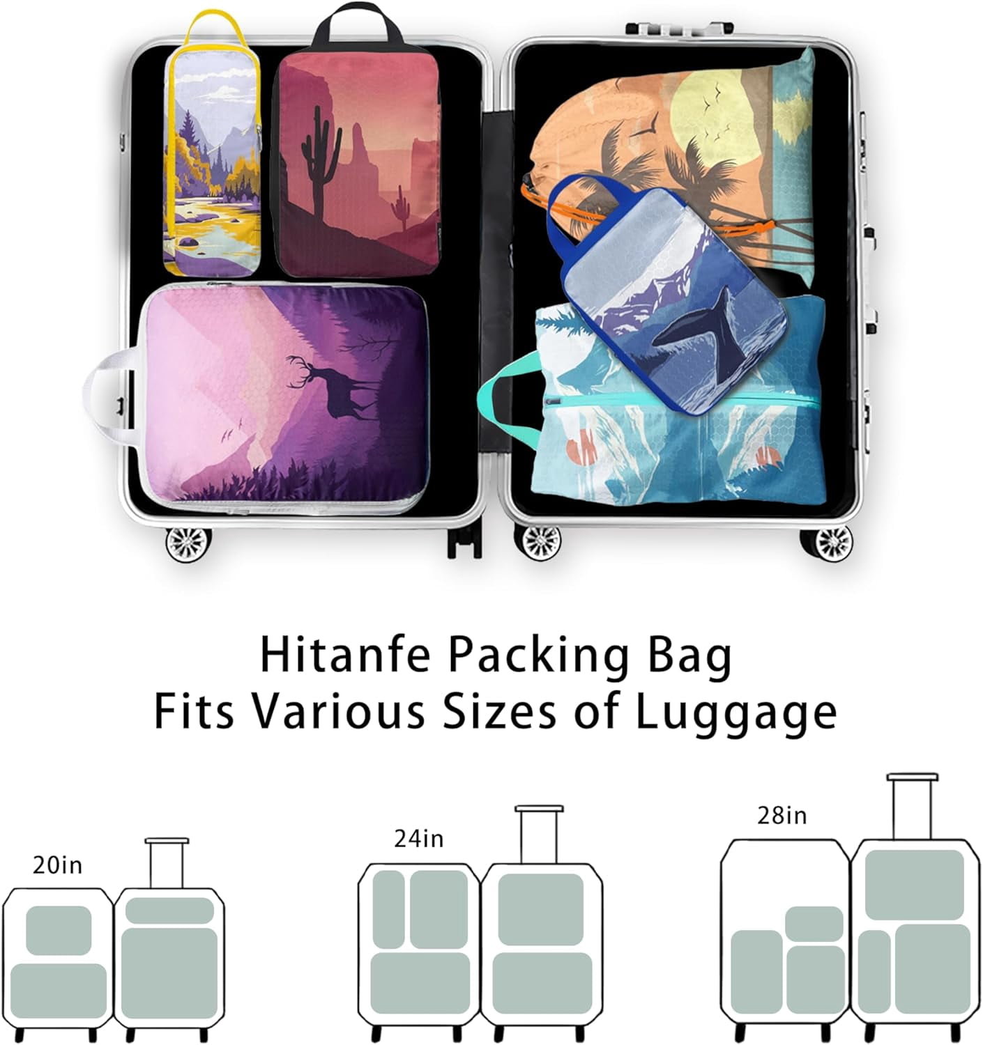 6 Pcs Compression Packing Cubes for Travel Suitcases, Waterproof Luggage Organizer Bags Set, Washable Packaging Cubes for Women Backpack Travel Perfect for Carry-Ons and Storage
