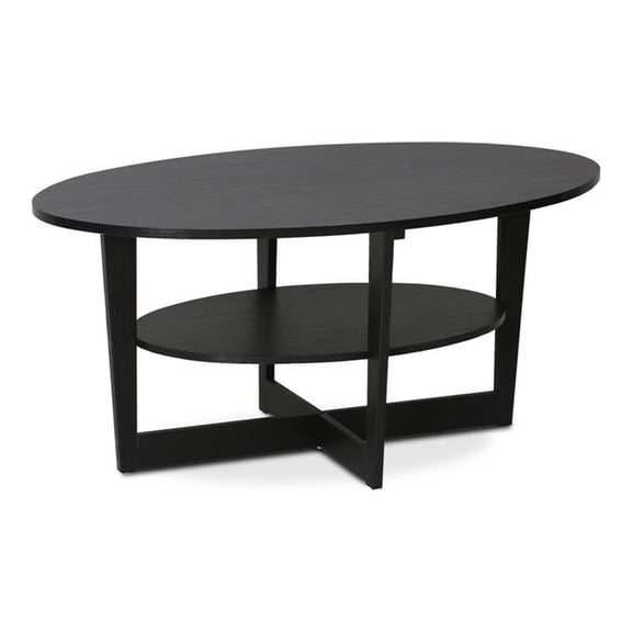 Maklaine Contemporary Engineered Wood Oval Coffee Table in Walnut